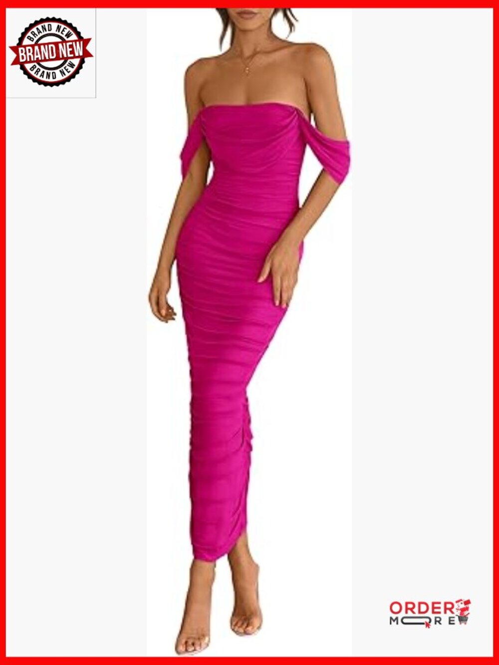 Off Shoulder Ruched Bodycon Sleeveless Split Maxi Dress